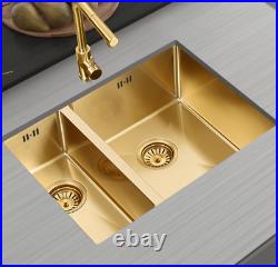 1.5 Bowl Gold Handmade Stainless Steel Undermount Kitchen Sink 590x440 x200