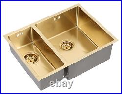 1.5 Bowl Gold Handmade Stainless Steel Undermount Kitchen Sink 590x440 x200