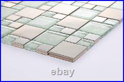 1 SQM Silver Glass & Brushed Stainless Steel Mosaic Tiles 300x300x8mm (MT0048)