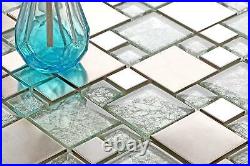 1 SQM Silver Glass & Brushed Stainless Steel Mosaic Tiles 300x300x8mm (MT0048)