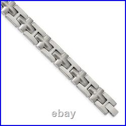 13mm Stainless Steel Polished & Brushed Cross Link Bracelet, 8.5 Inch