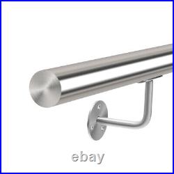 1M-4M Brushed Stainless Steel Banister Stair Handrail Pre-Assembled Round Rail