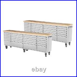 2 x 96 Brushed Stainless Steel 24 Drawer Work Bench Tool Chest Cabinet OFFER