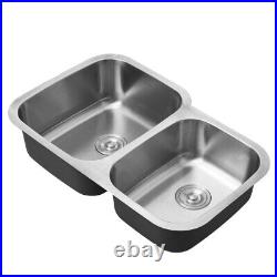 304 Brushed Stainless Steel Handmade Sink 2.0 Bowl Inset Kitchen Sinks & Wastes