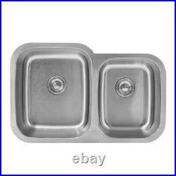 304 Brushed Stainless Steel Handmade Sink 2.0 Bowl Inset Kitchen Sinks & Wastes