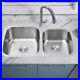 304 Brushed Stainless Steel Kitchen Sink Undermount Twin Bowls with Free Wastes