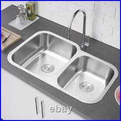 304 Brushed Stainless Steel Kitchen Sink Undermount Twin Bowls with Free Wastes