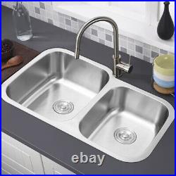 304 Brushed Stainless Steel Kitchen Sink Undermount Twin Bowls with Free Wastes