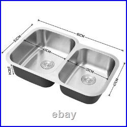 304 Brushed Stainless Steel Kitchen Sink Undermount Twin Bowls with Free Wastes