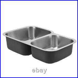 304 Brushed Stainless Steel Kitchen Sink Undermount Twin Bowls with Free Wastes