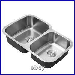 304 Brushed Stainless Steel Kitchen Sink Undermount Twin Bowls with Free Wastes