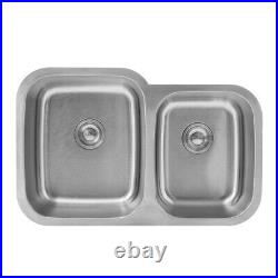 304 Brushed Stainless Steel Kitchen Sink Undermount Twin Bowls with Free Wastes