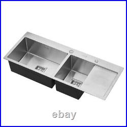 304 Stainless Steel Kitchen Sink 1/2.0 Bowl Drainer Sink Tap Plumbing Waste Kit