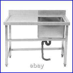 304 Stainless Steel Kitchen Sink Single Bowl Commercial Catering Left Drainboard