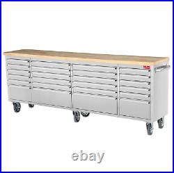 96 Brushed Stainless Steel 24 Drawer Work Bench Tool Chest Cabinet Crytec Power