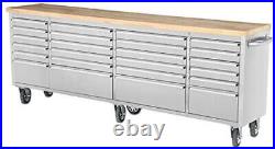 96 Brushed Stainless Steel 24 Drawers Tool Chest Solid Wooden Top