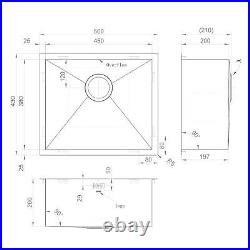 Black Kitchen Sink Stainless Steel Brushed Gunmetal Undermount Inset 500 x 430