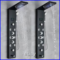 Black Shower Panel Column Tower LED Stainless Steel Massage Body Jets Mixer Taps