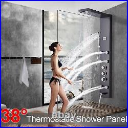 Black Thermostatic Shower Panel Column Tower Rain Waterfall Massage System Mixer