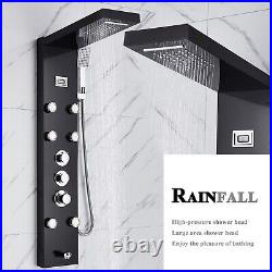 Black Thermostatic Shower Panel Column Tower Rain Waterfall Massage System Mixer