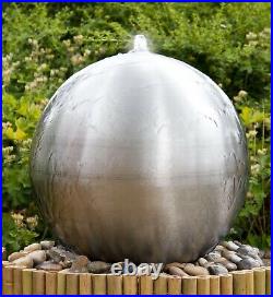 Brushed 60cm Stainless Steel Sphere Water Feature Fountain Cascade w LED Light