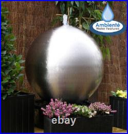 Brushed 60cm Stainless Steel Sphere Water Feature Fountain Cascade w LED Light