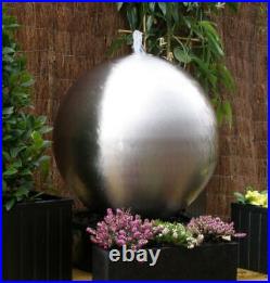 Brushed 60cm Stainless Steel Sphere Water Feature Fountain Cascade w LED Light