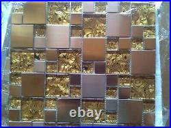 Brushed Copper Gold Effect Stainless Steel Mosaic Wall Tiles Sheet 300x300mm 1m2