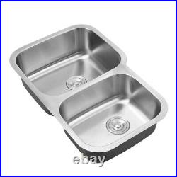 Brushed Double Bowl Inset Kitchen Sink Stainless Steel withSoundproof Pad + Waste