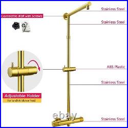 Brushed Gold Exposed Thermostatic Mixer Twin Shower Head Round Slider Bar 8 Set