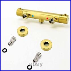 Brushed Gold Exposed Thermostatic Shower Mixer Bar Round Handset Riser Rail Kit