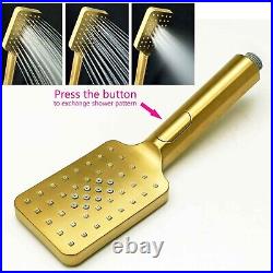 Brushed Gold Exposed Thermostatic Shower Mixer Bar Square Handset Riser Rail Kit