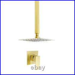 Brushed Gold Square 8 Rainfall Shower Head 30cm Ceiling Arm Hot Cold Wall Mixer