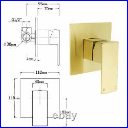 Brushed Gold Square 8 Rainfall Shower Head 30cm Ceiling Arm Hot Cold Wall Mixer