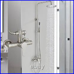Brushed Nickel Exposed Bathroom Shower Mixer Taps Round Twin Head Tap Wall Mount
