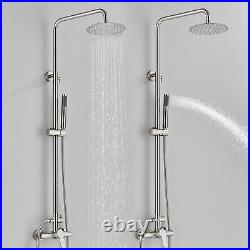 Brushed Nickel Exposed Bathroom Shower Mixer Taps Round Twin Head Tap Wall Mount