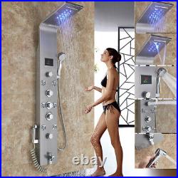 Brushed Nickel LED Stainless Steel Shower Panel Column Jets Hand Tub Spout Tap