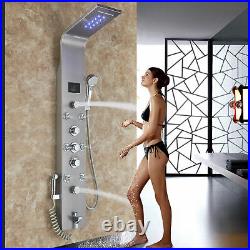 Brushed Nickel LED Stainless Steel Shower Panel Column Jets Hand Tub Spout Tap