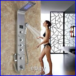 Brushed Nickel LED Stainless Steel Shower Panel Column Jets Hand Tub Spout Tap