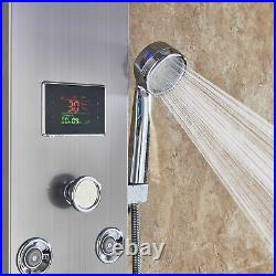 Brushed Nickel LED Stainless Steel Shower Panel Column Jets Hand Tub Spout Tap