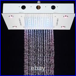 Brushed Nickel Modern LED Shower Head Square Rainfall Waterfall Stainless Steel