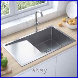 Brushed Silver Stainless Steel Kitchen Sink 75x44x20 cm Handmade