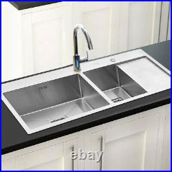 Brushed Stainless Steel Inset Catering Kitchen Sink Basin 1.5 Bowl Drainer Waste