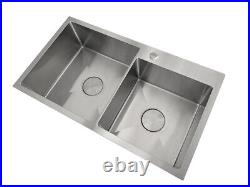 Brushed stainless steel Double bowl kitchen sink hand made tap hole 800450220