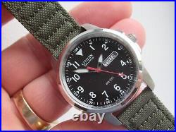 Citizen Eco Drive Military Watch Wr100 Red Sec 2 Straps Day Date Boxed Tag New