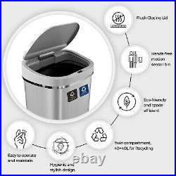 Dual 40L + 40L Stainless Steel Kitchen Office Waste Recycling Automatic Dust Bin