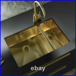 Ellsi Brushed Brass Kitchen Sink 1.5 Bowl Inset/Undermounted 670mm x 440mm NEW