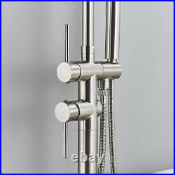 Floor Standing Bathroom Bathtub Taps Set Brushed Stainless Steel Bathtub Shower