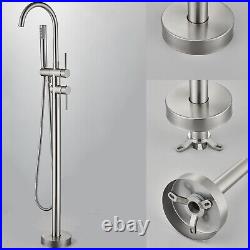 Floor Standing Bathroom Bathtub Taps Set Brushed Stainless Steel Bathtub Shower