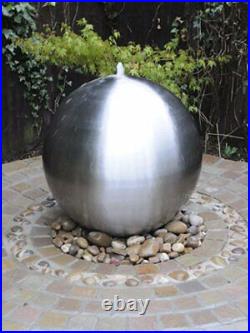 Garden Fountain 75cm Brushed Stainless Steel Sphere Water Feature With LED Light
